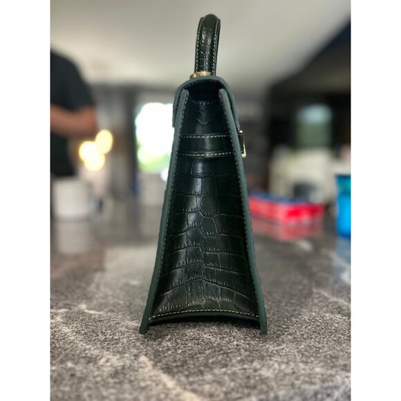 Teddy Blake Ella Croc Embossed Handbag – Verde Green with Gold Hardware, 14"-NWT - Picture 6 of 6